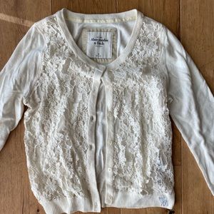 Abercrombie and Fitch cream button down sweater with lace overlay